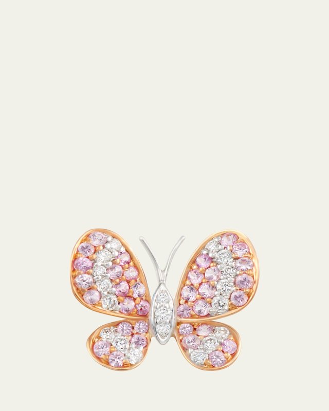 18k Two Toned Butterfly Earring With Diamond And Pinks Sapphire, Single